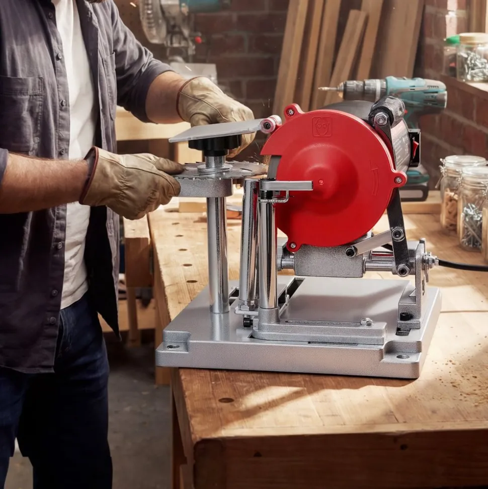 VEVOR Circular Saw Blade Sharpener, 370W 3590RPM Rotary Angle Mill Grinder Sharpening Machine with 5" Grinding Wheel & 6 Saw Centerings - Fits Φ3.2" to Φ27.5" Circular Saw Blades