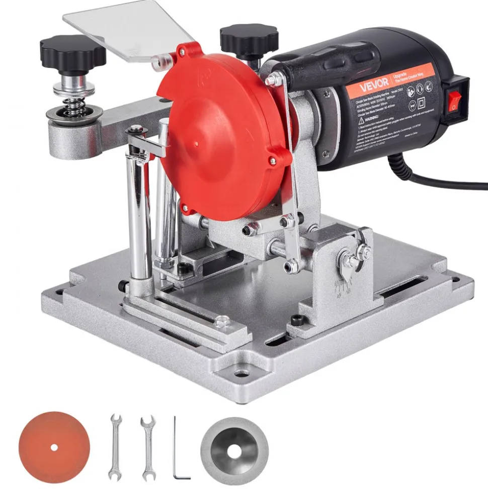 VEVOR Circular Saw Blade Sharpener, 370W 3590RPM Rotary Angle Mill Grinder Sharpening Machine with 5" Grinding Wheel & 6 Saw Centerings - Fits Φ3.2" to Φ27.5" Circular Saw Blades
