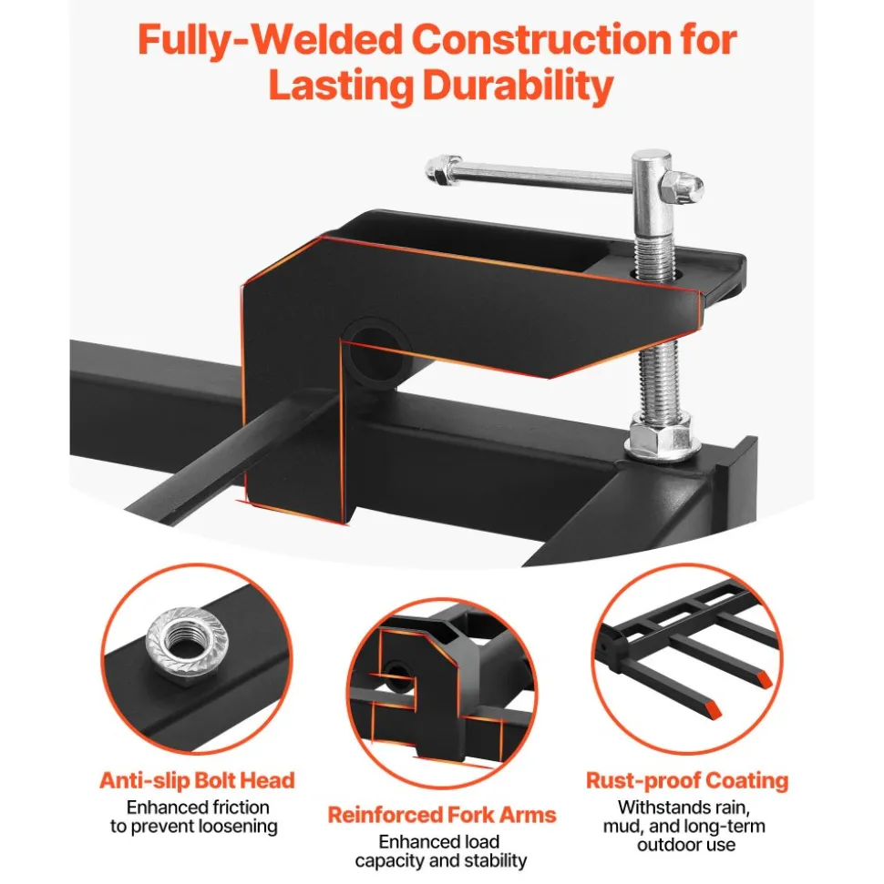 VEVOR 68.5" Clamp on Debris Forks for Buckets, 7 Fork Tines, 4560lbs Load Capacity, Heavy Duty Pallet Forks for Tractor Loader Skid Steer, Bolt on Bucket Attachments for Removing Yard Waste and Debris