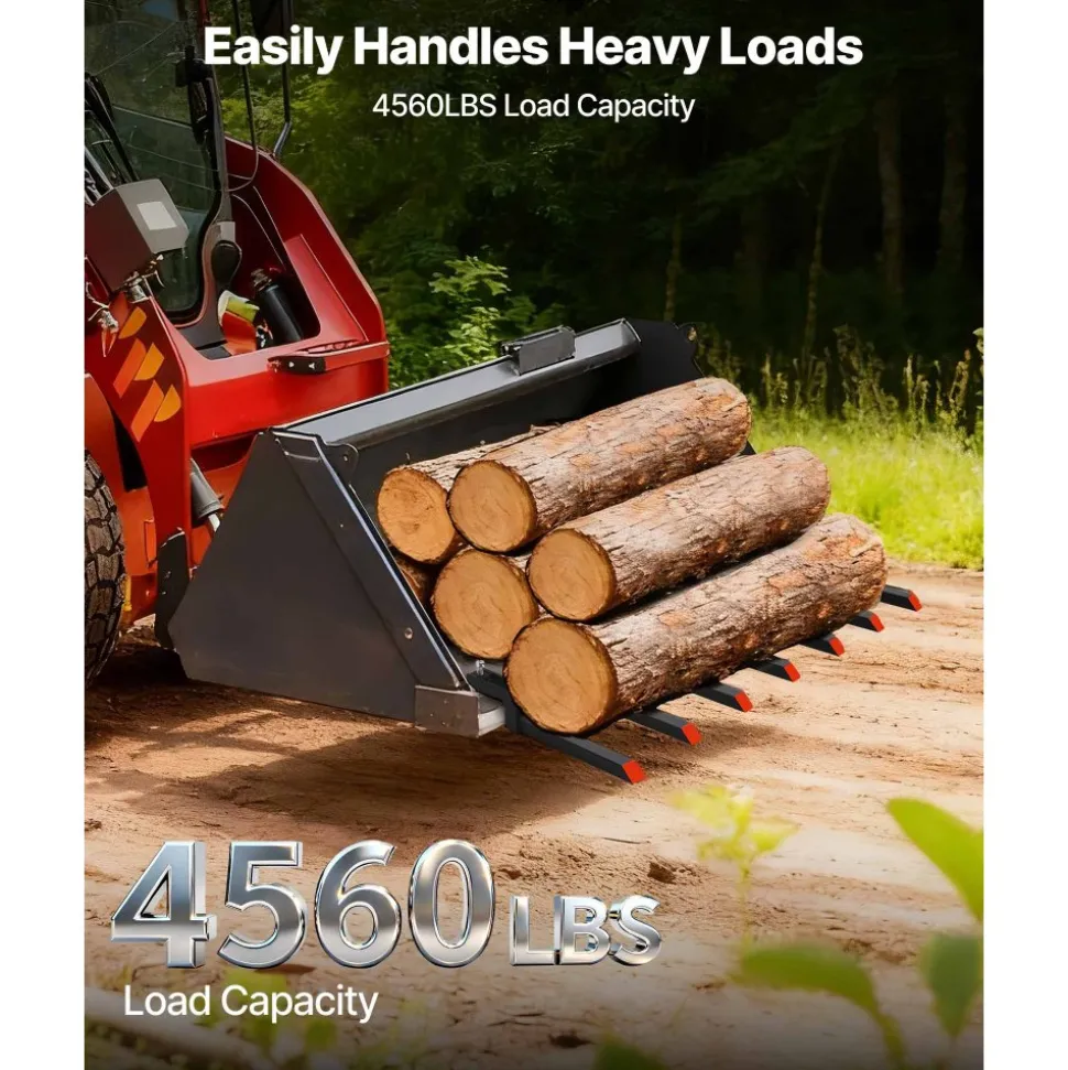 VEVOR 68.5" Clamp on Debris Forks for Buckets, 7 Fork Tines, 4560lbs Load Capacity, Heavy Duty Pallet Forks for Tractor Loader Skid Steer, Bolt on Bucket Attachments for Removing Yard Waste and Debris
