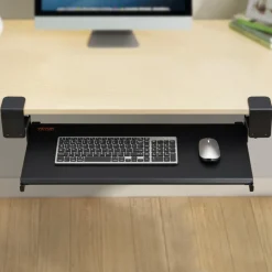 VEVOR Clamp on Keyboard Tray Under Desk, Desk Keyboard Tray Slide out with Sturdy No-drill C Clamp Mount, Large 26.8 x 11 inch Slide-out Computer Drawer for Typing in Home, Office Work