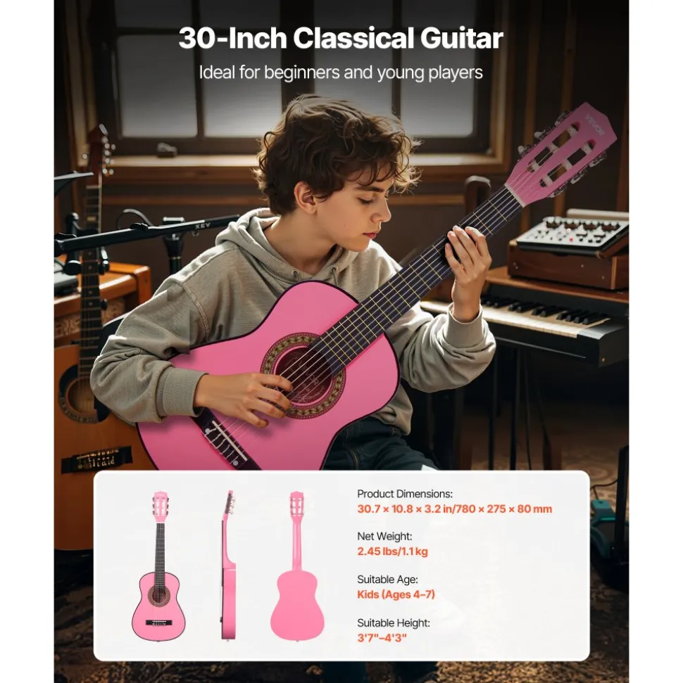 VEVOR Classical Guitar, 38 Inch, Wood Classical Guitar Starter Kit for Beginners, with Nylon Strings, Gig Bag, Strap, Tuner, Extra Strings, Picks, Capo, Basswood, for Teenagers Adults Students, Black