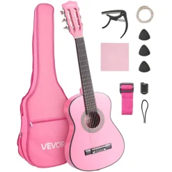 VEVOR Classical Guitar, 38 Inch, Wood Classical Guitar Starter Kit for Beginners, with Nylon Strings, Gig Bag, Strap, Tuner, Extra Strings, Picks, Capo, Basswood, for Teenagers Adults Students, Black