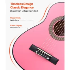 VEVOR Classical Guitar, 38 Inch, Wood Classical Guitar Starter Kit for Beginners, with Nylon Strings, Gig Bag, Strap, Tuner, Extra Strings, Picks, Capo, Basswood, for Teenagers Adults Students, Black