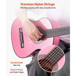 VEVOR Classical Guitar, 38 Inch, Wood Classical Guitar Starter Kit for Beginners, with Nylon Strings, Gig Bag, Strap, Tuner, Extra Strings, Picks, Capo, Basswood, for Teenagers Adults Students, Black