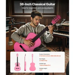 VEVOR Classical Guitar, 38 Inch, Wood Classical Guitar Starter Kit for Beginners, with Nylon Strings, Gig Bag, Strap, Tuner, Extra Strings, Picks, Capo, Basswood, for Teenagers Adults Students, Blue