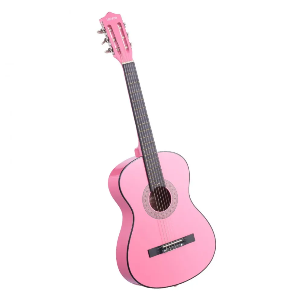 VEVOR Classical Guitar, 38 Inch, Wood Classical Guitar Starter Kit for Beginners, with Nylon Strings, Gig Bag, Strap, Tuner, Extra Strings, Picks, Capo, Basswood, for Teenagers Adults Students, Pink