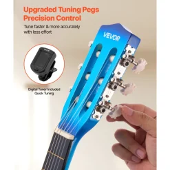 VEVOR Classical Guitar, 30 Inch, Wood Classical Guitar Starter Kit for Beginners, with Nylon Strings, Gig Bag, Strap, Tuner, Extra Strings, Picks, Capo, Basswood, for Kids Girls Boys Students, Blue