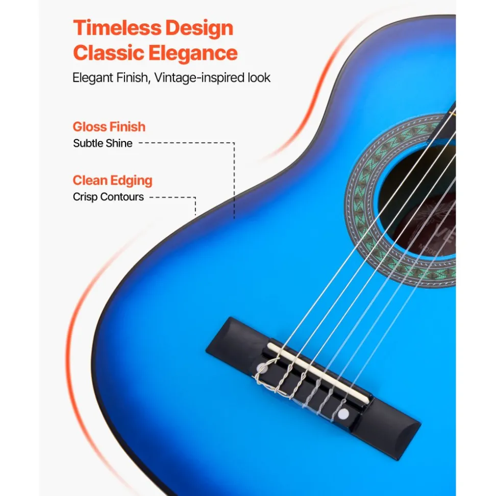 VEVOR Classical Guitar, 30 Inch, Wood Classical Guitar Starter Kit for Beginners, with Nylon Strings, Gig Bag, Strap, Tuner, Extra Strings, Picks, Capo, Basswood, for Kids Girls Boys Students, Blue
