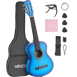 VEVOR Classical Guitar, 30 Inch, Wood Classical Guitar Starter Kit for Beginners, with Nylon Strings, Gig Bag, Strap, Tuner, Extra Strings, Picks, Capo, Basswood, for Kids Girls Boys Students, Blue