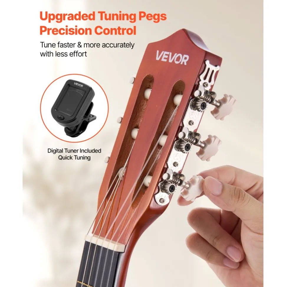 VEVOR Classical Guitar, 38 Inch, Wood Classical Guitar Starter Kit for Beginners, with Nylon Strings, Gig Bag, Strap, Tuner, Extra Strings, Pick, Capo, Basswood, for Teenagers Adults Students, Natural