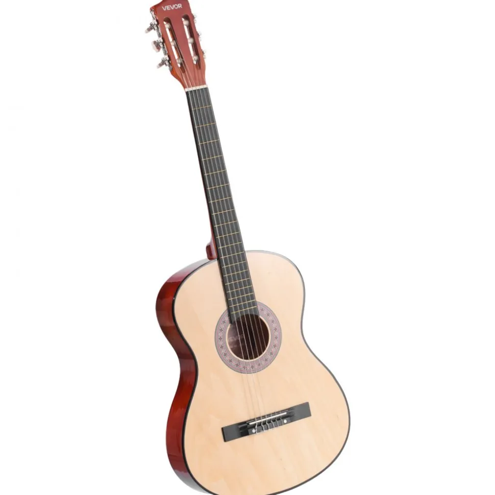 VEVOR Classical Guitar, 38 Inch, Wood Classical Guitar Starter Kit for Beginners, with Nylon Strings, Gig Bag, Strap, Tuner, Extra Strings, Pick, Capo, Basswood, for Teenagers Adults Students, Natural