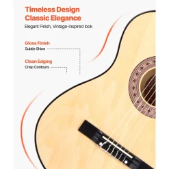 VEVOR Classical Guitar, 38 Inch, Wood Classical Guitar Starter Kit for Beginners, with Nylon Strings, Gig Bag, Strap, Tuner, Extra Strings, Pick, Capo, Basswood, for Teenagers Adults Students, Natural