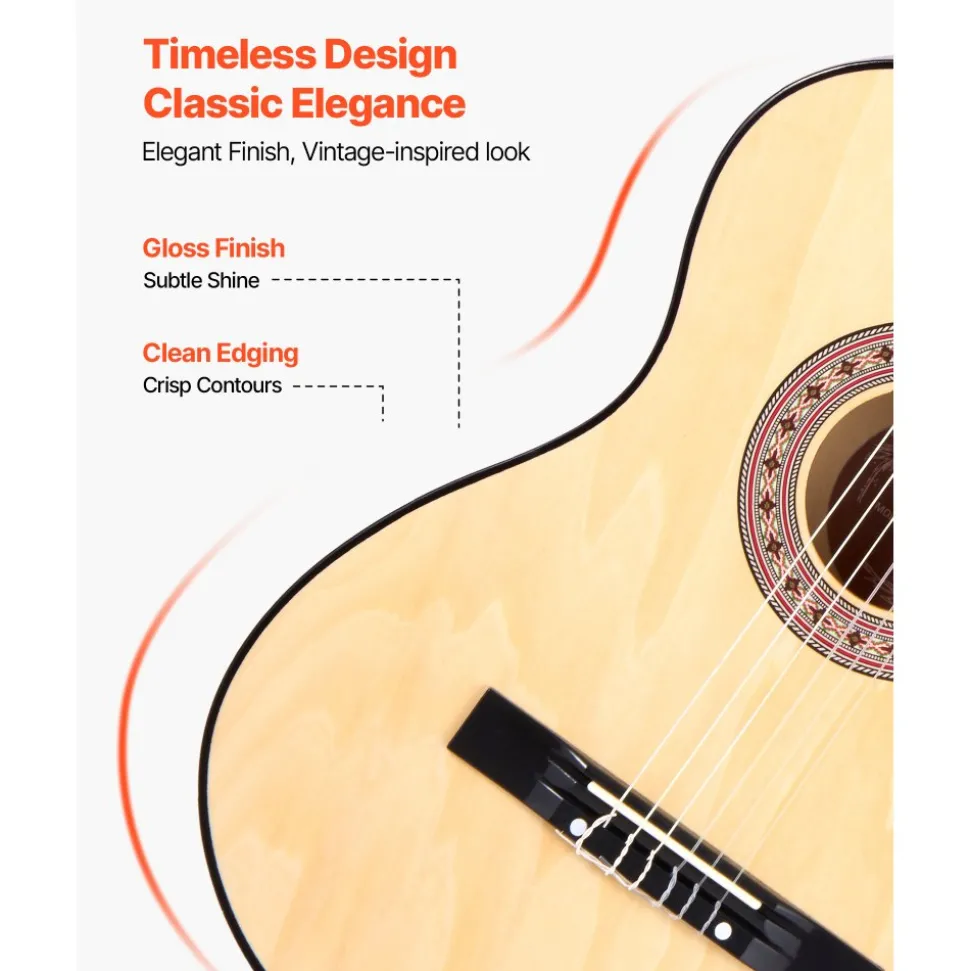 VEVOR Classical Guitar, 38 Inch, Wood Classical Guitar Starter Kit for Beginners, with Nylon Strings, Gig Bag, Strap, Tuner, Extra Strings, Pick, Capo, Basswood, for Teenagers Adults Students, Natural