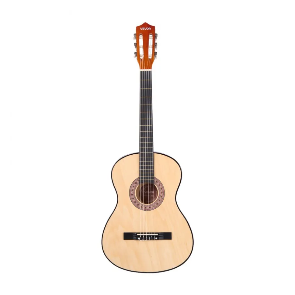 VEVOR Classical Guitar, 38 Inch, Wood Classical Guitar Starter Kit for Beginners, with Nylon Strings, Gig Bag, Strap, Tuner, Extra Strings, Pick, Capo, Basswood, for Teenagers Adults Students, Natural