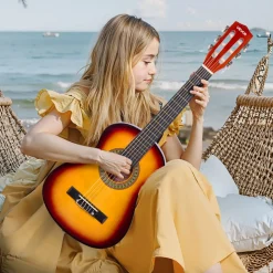 VEVOR Classical Guitar, 30 Inch, Wood Classical Guitar Starter Kit for Beginners, with Nylon Strings, Gig Bag, Strap, Tuner, Extra Strings, Pick, Capo, Basswood, for Kids Girls Boys Students, Sunburst