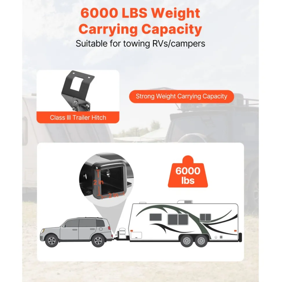 VEVOR Class 3 Trailer Hitch, 2-Inch Receiver, 6000 lbs, Q345B Steel Tube Frame, Compatible with 2012-2016 Honda CR-V, Multi-Fit Hitch to Receive Ball Mount, Cargo Carrier, Bike Rack, Tow Hook, Black