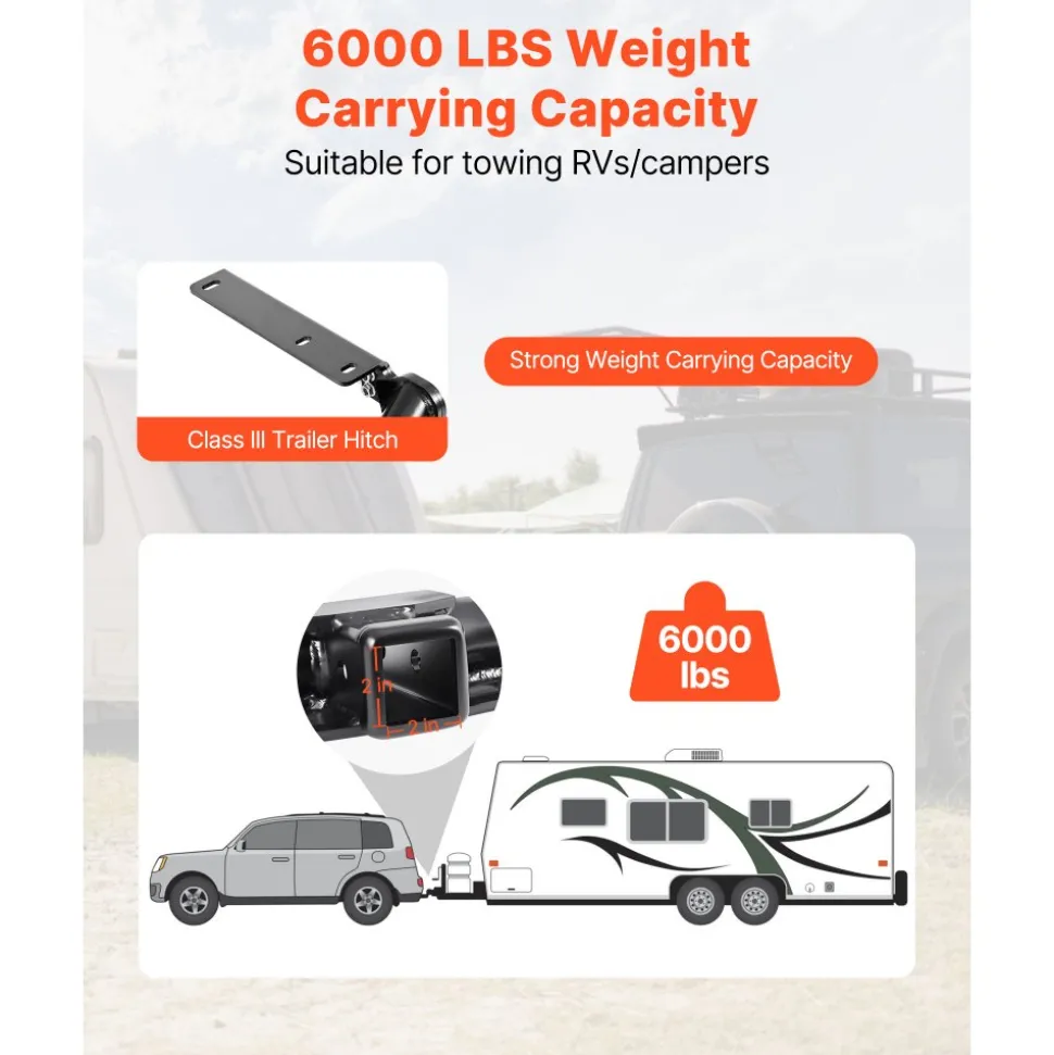 VEVOR Class 3 Trailer Hitch, 2-Inch Receiver, Compatible with 2014-2019 Toyota Highlander, Q345B Steel Tube Frame, Multi-Fit Hitch to Receive Ball Mount, Cargo Carrier, Bike Rack, and Tow Hook, Black