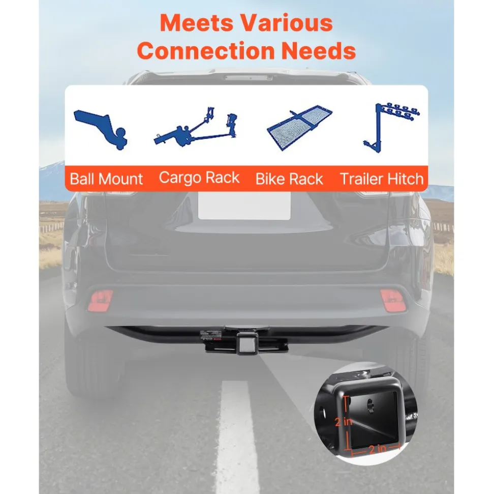 VEVOR Class 3 Trailer Hitch, 2-Inch Receiver, Compatible with 2014-2019 Toyota Highlander, Q345B Steel Tube Frame, Multi-Fit Hitch to Receive Ball Mount, Cargo Carrier, Bike Rack, and Tow Hook, Black