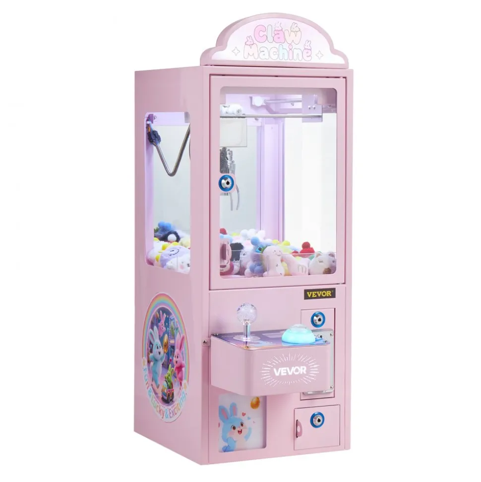 VEVOR Claw Crane Machine, Medium-Sized Arcade Game Machine with Light & Sound, Adjustable Steel Claws, Precise Toy Candy Grabber Prize Dispenser Vending Toy, for Commercial Home Parties Cinema, Pink