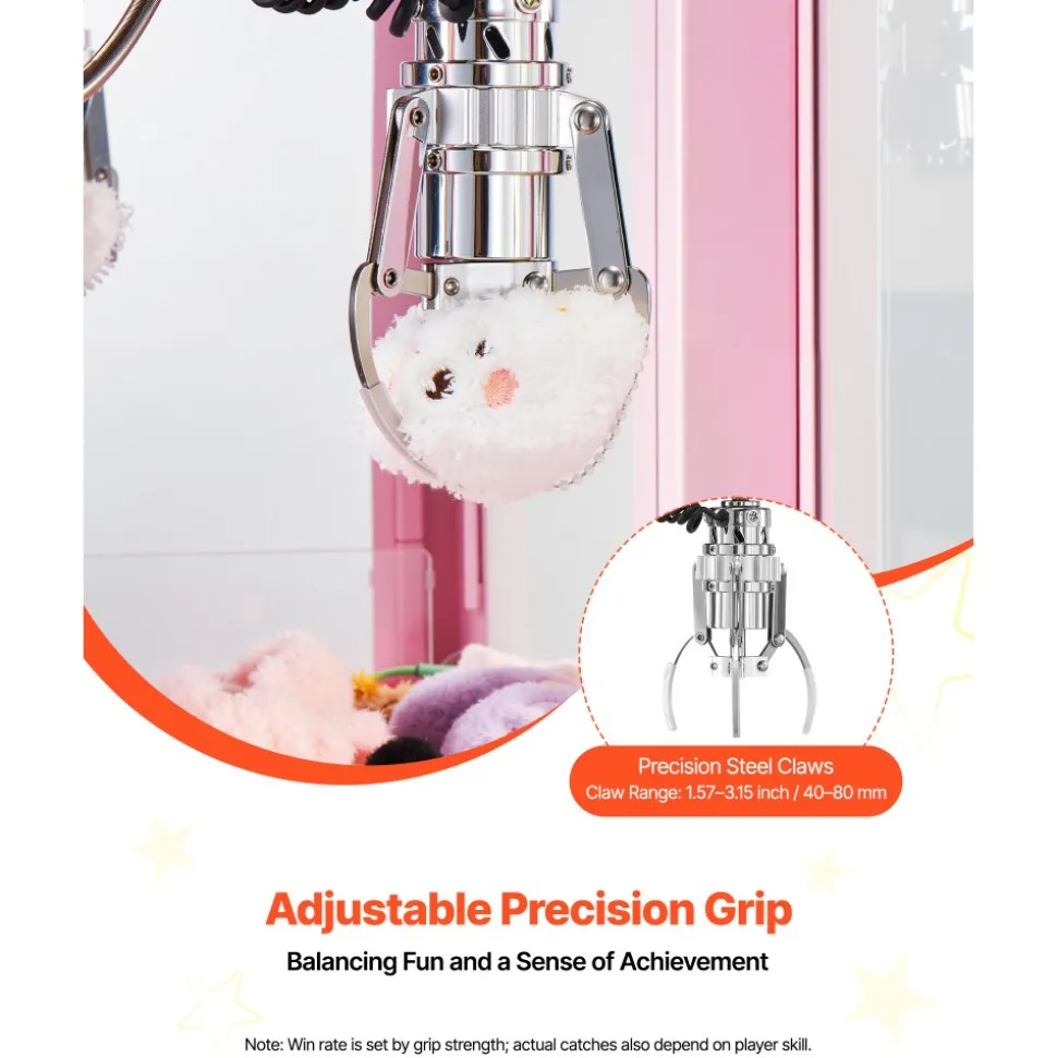 VEVOR Claw Crane Machine, Medium-Sized Arcade Game Machine with Light & Sound, Adjustable Steel Claws, Precise Toy Candy Grabber Prize Dispenser Vending Toy, for Commercial Home Parties Cinema, Pink
