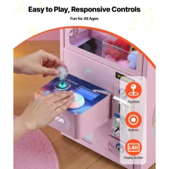 VEVOR Claw Crane Machine, Medium-Sized Arcade Game Machine with Light & Sound, Adjustable Steel Claws, Precise Toy Candy Grabber Prize Dispenser Vending Toy, for Commercial Home Parties Cinema, Pink