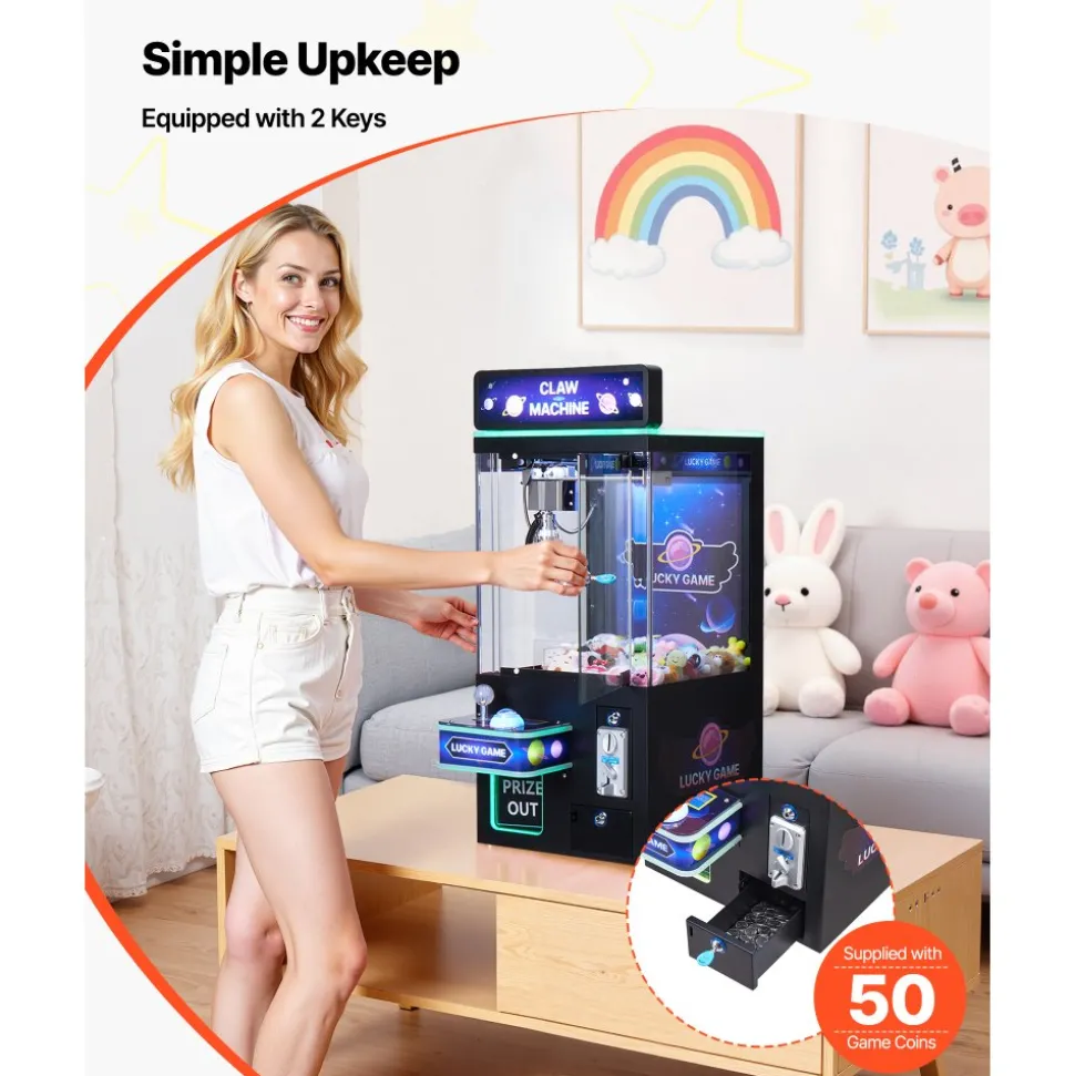 VEVOR Claw Crane Machine, Medium-Sized Arcade Game Machine with Light & Sound, Adjustable Steel Claws, Precise Toy Candy Grabber Prize Dispenser Vending Toy, for Commercial Home Cinema, Black Purple