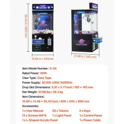 VEVOR Claw Crane Machine, Medium-Sized Arcade Game Machine with Light & Sound, Adjustable Steel Claws, Precise Toy Candy Grabber Prize Dispenser Vending Toy, for Commercial Home Cinema, Black Purple