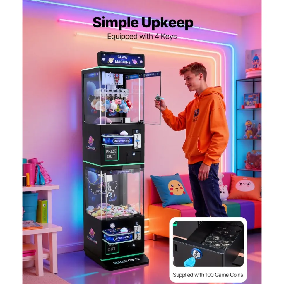 VEVOR Claw Crane Machine, Medium-Sized Arcade Game Machine with Claw + Grabber Double-Layer, Light & Sound, Toy Candy Grabber Prize Dispenser Vending Toy, for Commercial Home Cinema, Black Purple