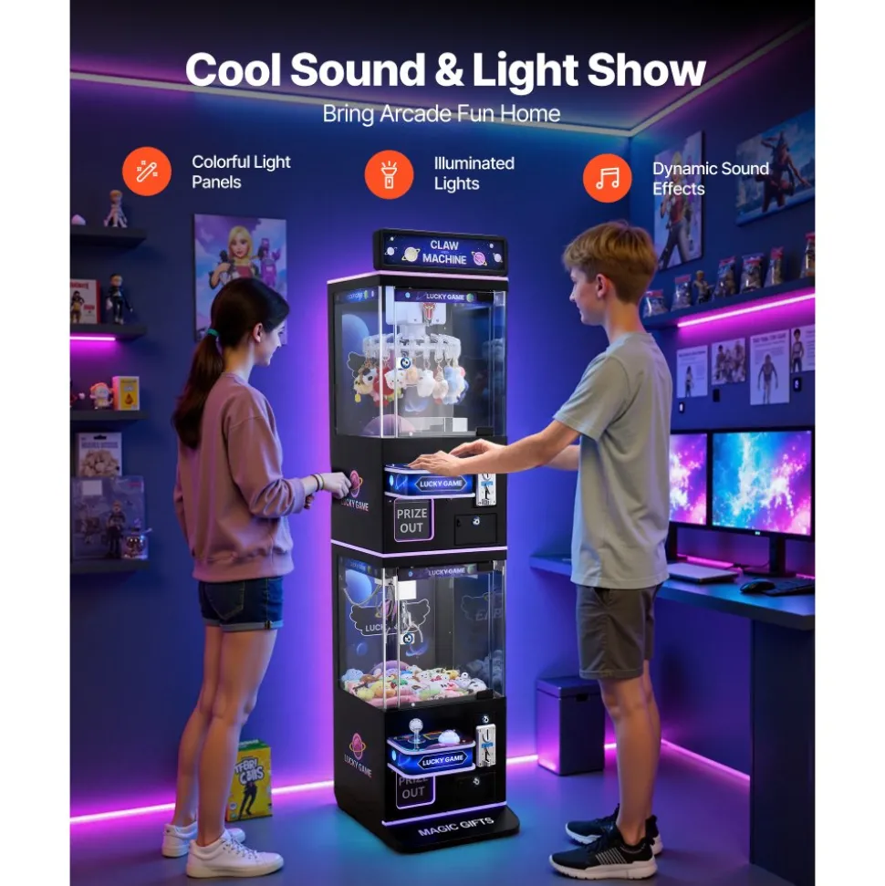VEVOR Claw Crane Machine, Medium-Sized Arcade Game Machine with Claw + Grabber Double-Layer, Light & Sound, Toy Candy Grabber Prize Dispenser Vending Toy, for Commercial Home Cinema, Black Purple