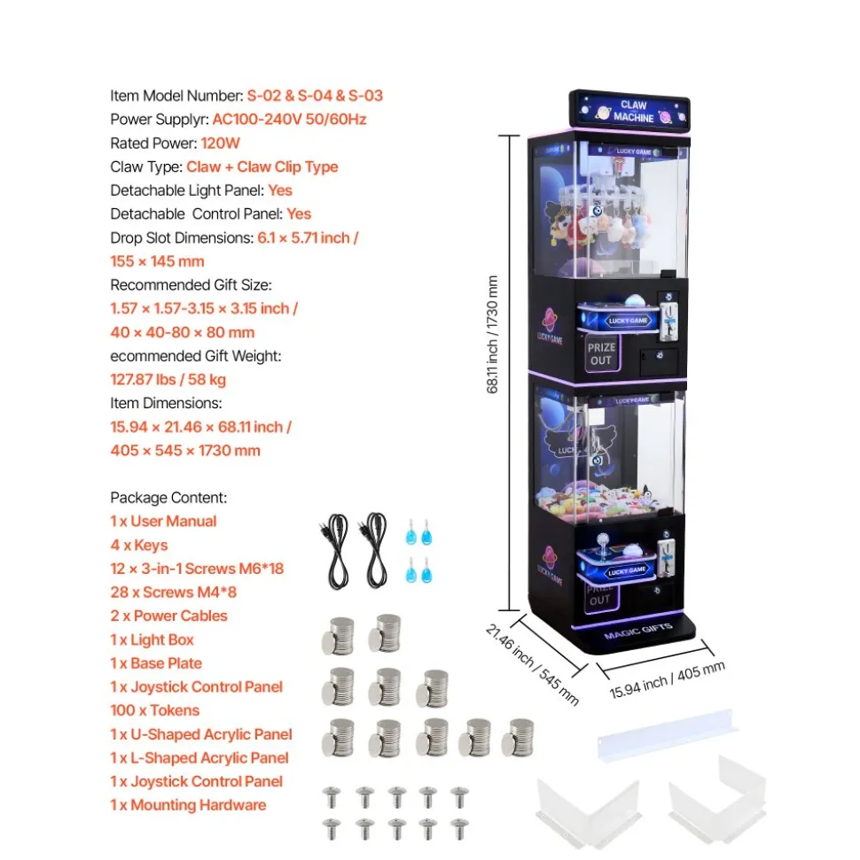 VEVOR Claw Crane Machine, Medium-Sized Arcade Game Machine with Claw + Grabber Double-Layer, Light & Sound, Toy Candy Grabber Prize Dispenser Vending Toy, for Commercial Home Cinema, Black Purple