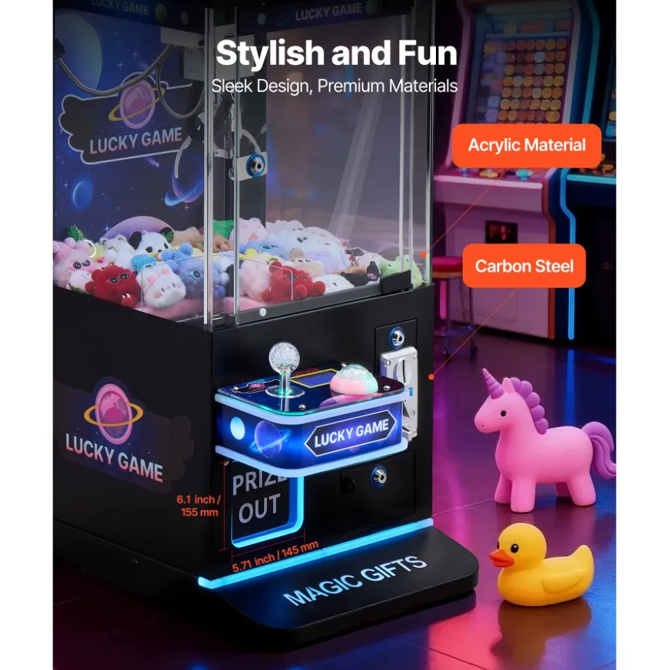 VEVOR Claw Crane Machine, Medium-Sized Arcade Game Machine with Claw + Grabber Double-Layer, Light & Sound, Toy Candy Grabber Prize Dispenser Vending Toy, for Commercial Home Cinema, Black Purple