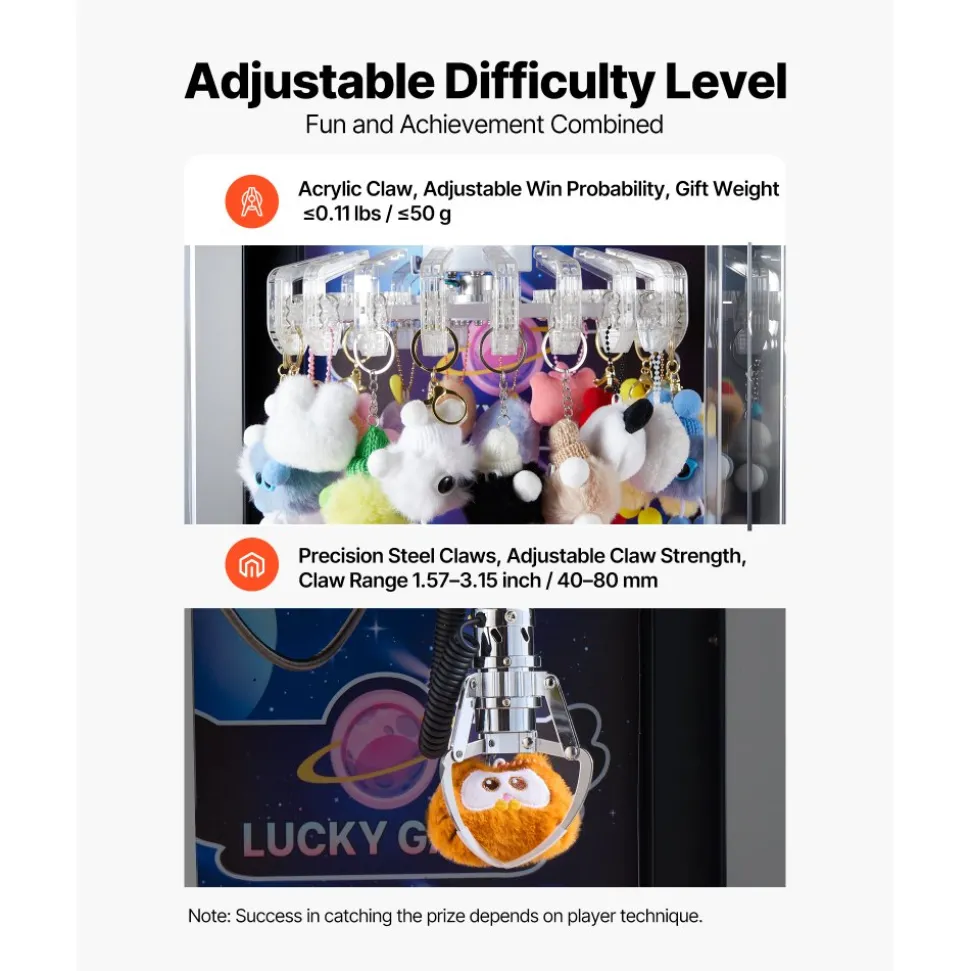 VEVOR Claw Crane Machine, Medium-Sized Arcade Game Machine with Claw + Grabber Double-Layer, Light & Sound, Toy Candy Grabber Prize Dispenser Vending Toy, for Commercial Home Cinema, Black Purple