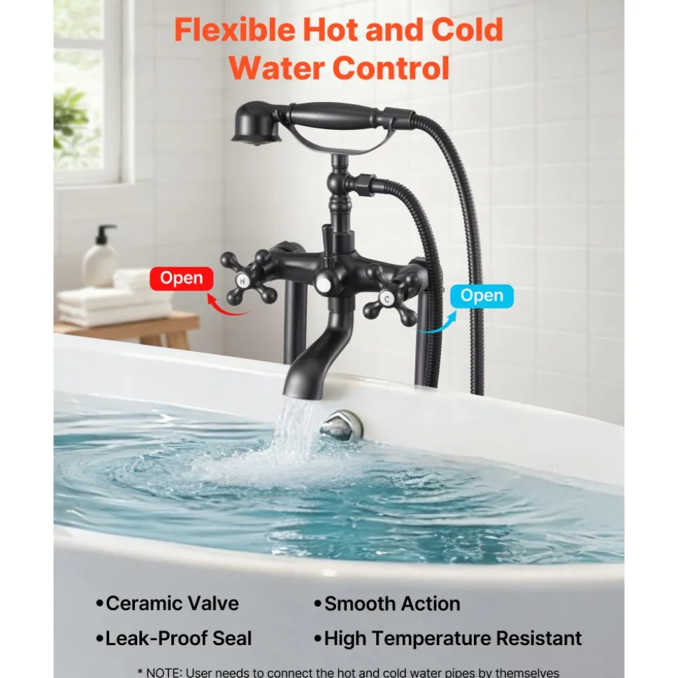 VEVOR Clawfoot Bathtub Faucet, Freestanding Tub Faucets with Handheld Shower, Vintage Oil-Rubbed Bronze Tub Filler Faucet Shower Kit with 360° Rotation Spout & 59-inch Long Hose for Bathtubs