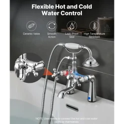 VEVOR Clawfoot Tub Faucet, Deck Mount Bathtub Faucets with Handheld Shower, Vintage Polished Chrome Clawfoot Tub Filler Faucet Shower Kit with 360° Rotation Spout & 59-inch Long Hose for Bathtubs