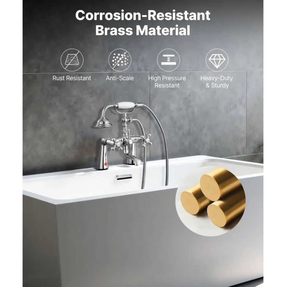 VEVOR Clawfoot Tub Faucet, Deck Mount Bathtub Faucets with Handheld Shower, Vintage Polished Chrome Clawfoot Tub Filler Faucet Shower Kit with 360° Rotation Spout & 59-inch Long Hose for Bathtubs