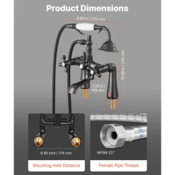 VEVOR Clawfoot Tub Faucet, Deck Mount Bathtub Faucets with Handheld Shower, Vintage Oil-Rubbed Bronze Clawfoot Tub Filler Faucet Shower Kit with 360° Rotation Spout & 59-inch Long Hose for Bathtubs
