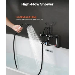 VEVOR Clawfoot Tub Faucet, Deck Mount Bathtub Faucets with Handheld Shower, Vintage Oil-Rubbed Bronze Clawfoot Tub Filler Faucet Shower Kit with 360° Rotation Spout & 59-inch Long Hose for Bathtubs