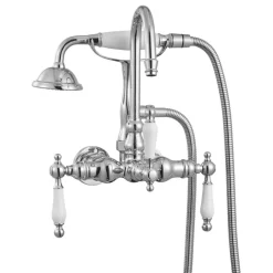 VEVOR Clawfoot Tub Faucet, Wall-Mounted Bathtub Faucets with Handheld Shower, Polished Chrome Clawfoot Tub Filler Faucet Shower Kit with 59" Long Hose & Gooseneck Spout, Modern & Vintage for Bathtubs