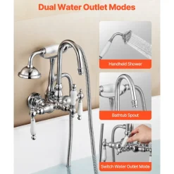 VEVOR Clawfoot Tub Faucet, Wall-Mounted Bathtub Faucets with Handheld Shower, Polished Chrome Clawfoot Tub Filler Faucet Shower Kit with 59