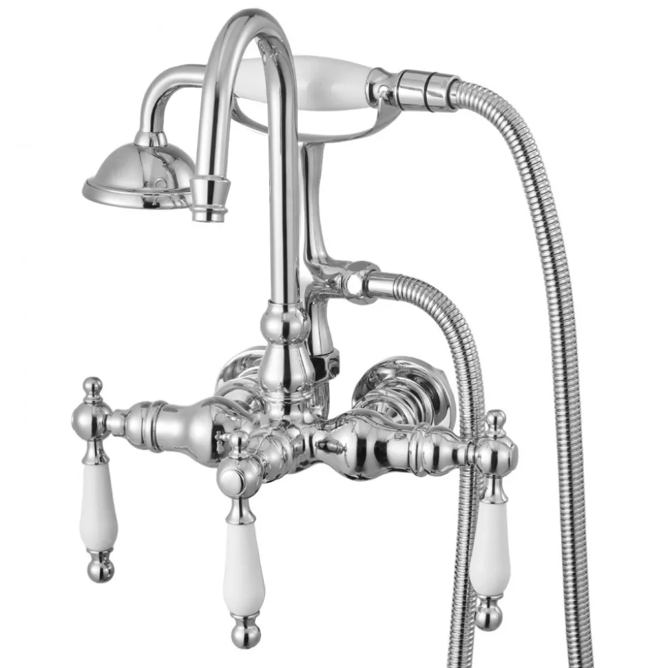 VEVOR Clawfoot Tub Faucet, Wall-Mounted Bathtub Faucets with Handheld Shower, Polished Chrome Clawfoot Tub Filler Faucet Shower Kit with 59" Long Hose & Gooseneck Spout, Modern & Vintage for Bathtubs