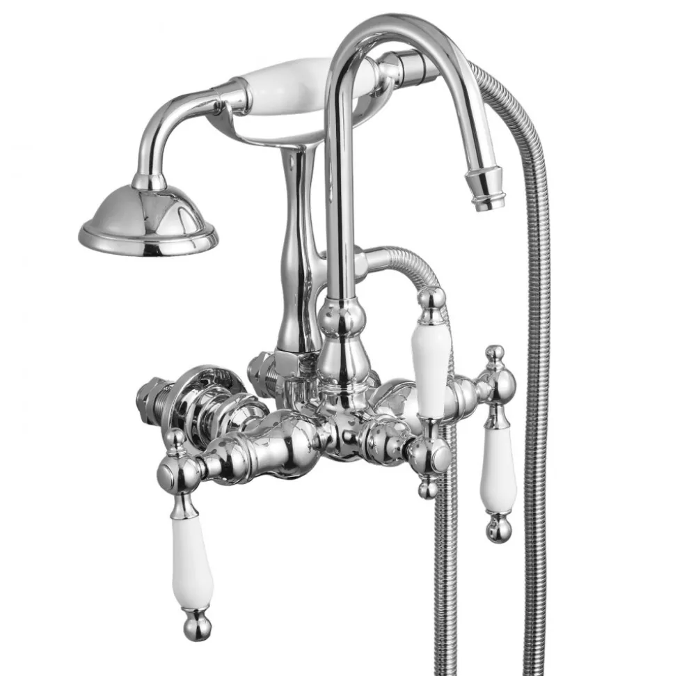 VEVOR Clawfoot Tub Faucet, Wall-Mounted Bathtub Faucets with Handheld Shower, Polished Chrome Clawfoot Tub Filler Faucet Shower Kit with 59" Long Hose & Gooseneck Spout, Modern & Vintage for Bathtubs