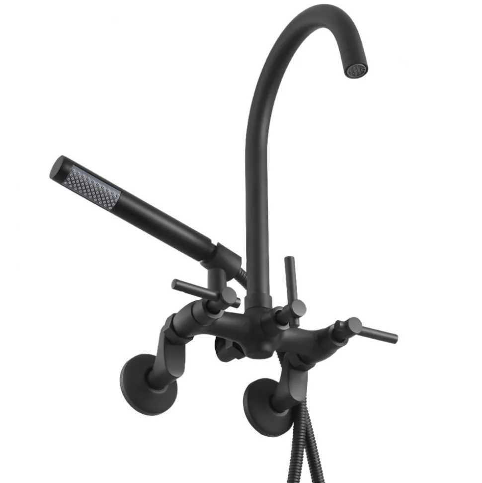 VEVOR Clawfoot Tub Faucet, Wall-Mounted Bathtub Faucet with Handheld Shower, Vintage Matte Black Clawfoot Tub Filler Shower Kit with Adjustable Swing Arms & Rotatable Gooseneck Spout for Bathtubs