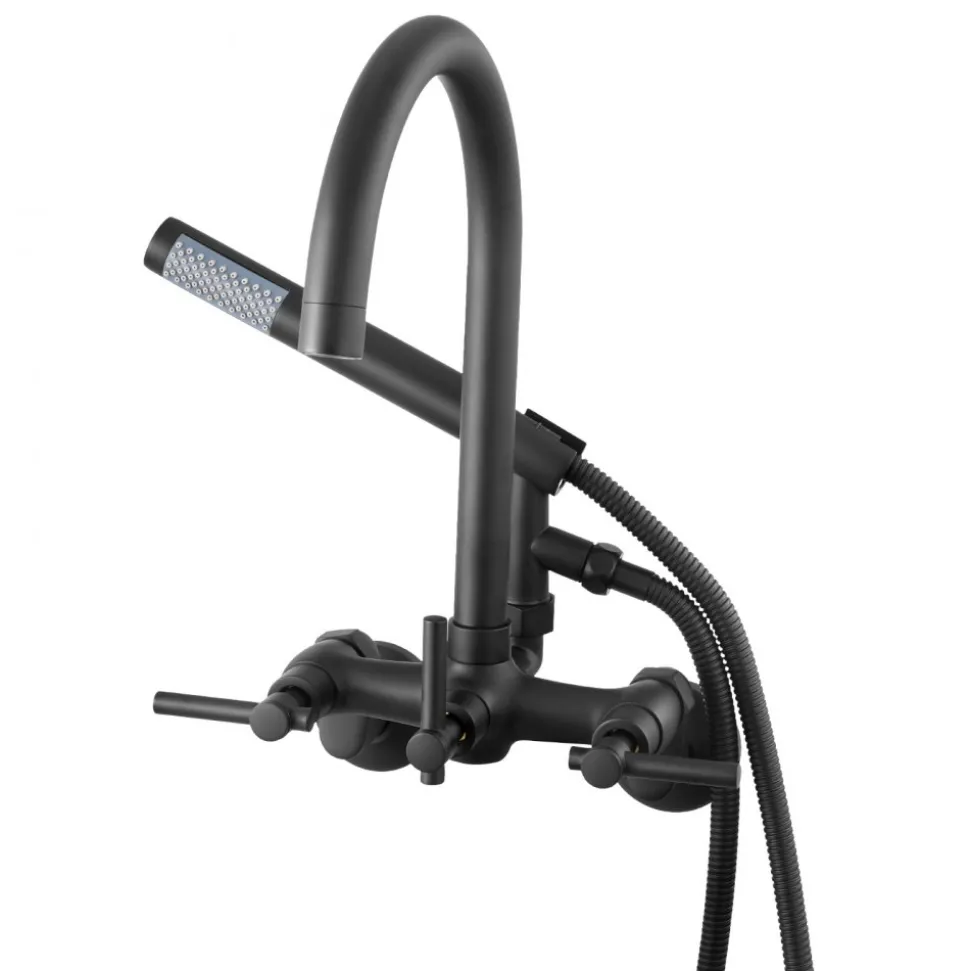 VEVOR Clawfoot Tub Faucet, Wall-Mounted Bathtub Faucet with Handheld Shower, Vintage Matte Black Clawfoot Tub Filler Shower Kit with Adjustable Swing Arms & Rotatable Gooseneck Spout for Bathtubs