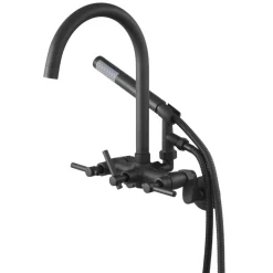 VEVOR Clawfoot Tub Faucet, Wall-Mounted Bathtub Faucet with Handheld Shower, Vintage Matte Black Clawfoot Tub Filler Shower Kit with Adjustable Swing Arms & Rotatable Gooseneck Spout for Bathtubs
