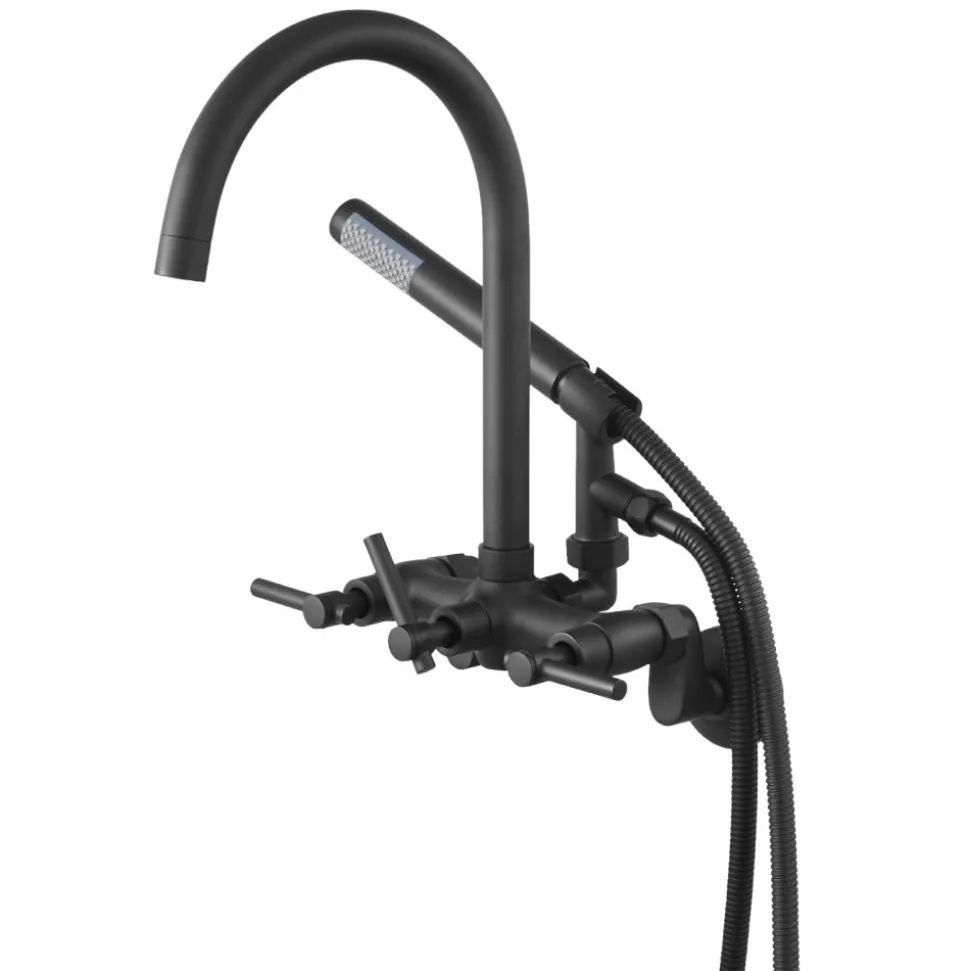 VEVOR Clawfoot Tub Faucet, Wall-Mounted Bathtub Faucet with Handheld Shower, Vintage Matte Black Clawfoot Tub Filler Shower Kit with Adjustable Swing Arms & Rotatable Gooseneck Spout for Bathtubs