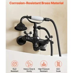 VEVOR Clawfoot Tub Faucet, Wall Mount Bathtub Faucets with Handheld Shower, Vintage Oil-Rubbed Bronze Clawfoot Tub Filler Faucet Shower Kit with Adjustable Swing Arms & 360° Rotation Spout for Bathtubs