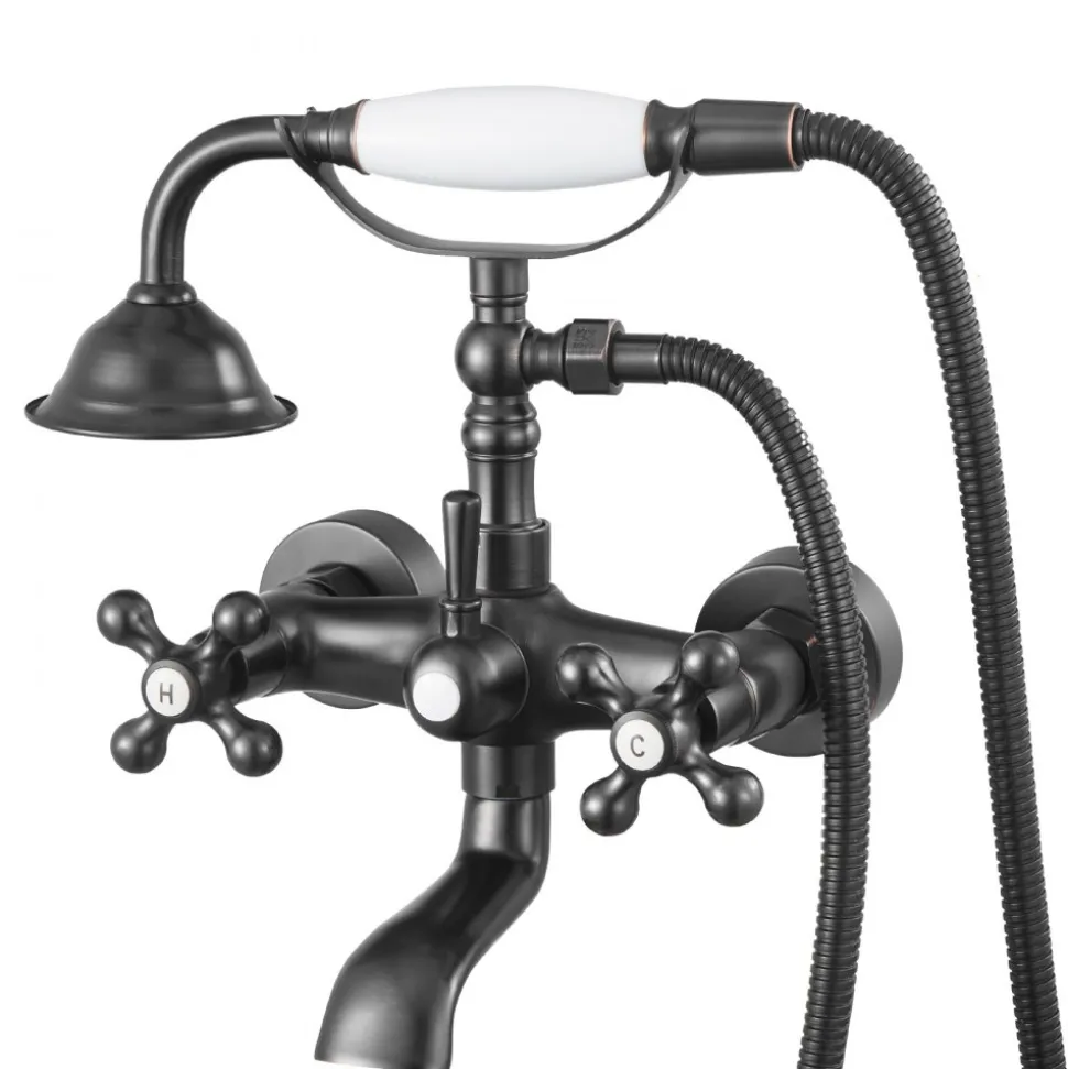 VEVOR Clawfoot Tub Faucet, Wall Mount Bathtub Faucets with Handheld Shower, Vintage Oil-Rubbed Bronze Clawfoot Tub Filler Faucet Shower Kit with Adjustable Swing Arms & 360° Rotation Spout for Bathtubs