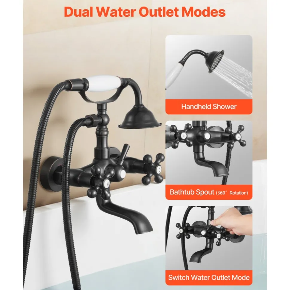 VEVOR Clawfoot Tub Faucet, Wall Mount Bathtub Faucets with Handheld Shower, Vintage Oil-Rubbed Bronze Clawfoot Tub Filler Faucet Shower Kit with Adjustable Swing Arms & 360° Rotation Spout for Bathtubs