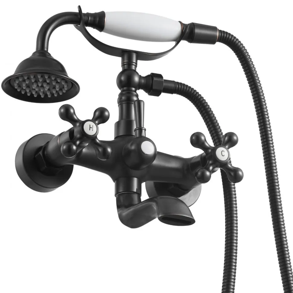 VEVOR Clawfoot Tub Faucet, Wall Mount Bathtub Faucets with Handheld Shower, Vintage Oil-Rubbed Bronze Clawfoot Tub Filler Faucet Shower Kit with Adjustable Swing Arms & 360° Rotation Spout for Bathtubs